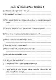 English Worksheet: Holes Chapter Three