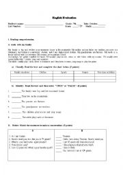 English Worksheet: Test 7th Grade