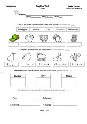 English Worksheet: Fruits Test