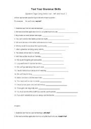 English Worksheet: quetion tags