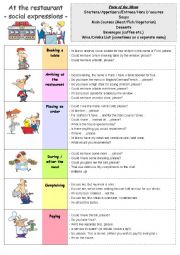 English Worksheet: At the restaurant - role play (B&W included, editable)