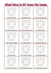 English Worksheet: What Time is it? Draw the Hands.