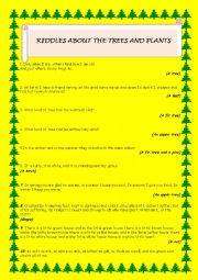 English Worksheet: RIDDLES ABOUT THE TREES AND PLANTS  