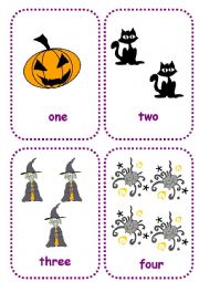 English Worksheet: halloween numbers flashcards