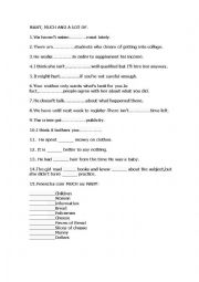 English Worksheet: many, a lot, a lot of