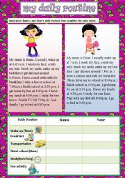 English Worksheet: My Daily Routine Reading Comprehension