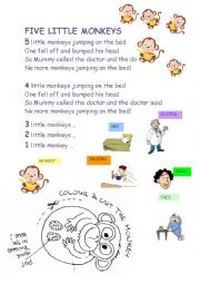English Worksheet: 5 little monkeys