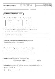 English Worksheet: Third form Test