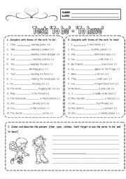 English Worksheet: Test on Verbs To be and To have