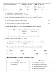 English Worksheet: mid term test 1, 2nd + 4th Arts