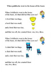 English Worksheet: Song: When goldilocks went to the house of the bears