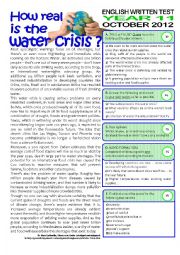 2page TEST (11 grade) WATER CRISIS (key included)