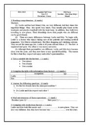 English Worksheet: full term test N 3 8th form Tunisia