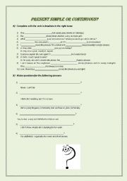 English Worksheet: Present Simple or continuous?