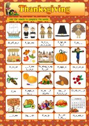 English Worksheet: Thanksgiving Vocabulary