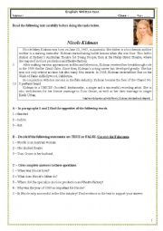 English Worksheet: Test (10th grade  vocational courses) Nicole Kidman  