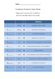 Vocabulary match sheet 