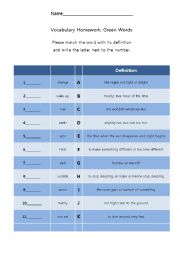 English Worksheet: Vocabulary match sheet 