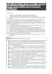 English Worksheet: SUMMARY WRITING AND READING COMPREHENSION PRACTICE
