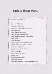 English Worksheet: Name 2 things class quiz