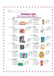 English Worksheet: containers quiz