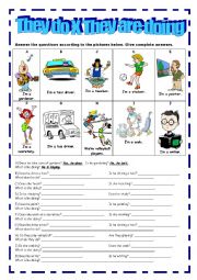 English Worksheet: What are they doing or What do they do?