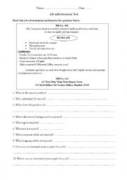 English Worksheet: Job advertisement