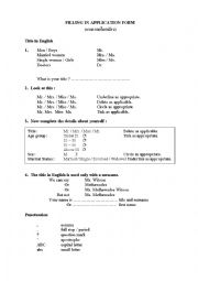 English Worksheet: filling in application form