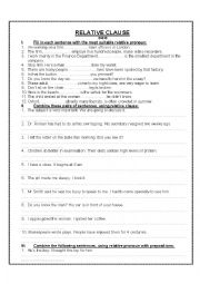 English Worksheet: RELATIVE CLAUSES