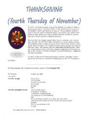 English Worksheet: Thanksgiving + recipe