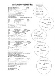 English Worksheet: SONG: BECAUSE YOU LOVED ME