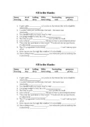 English Worksheet: Gradable and non-gradable adjectives fill-in-the-blanks