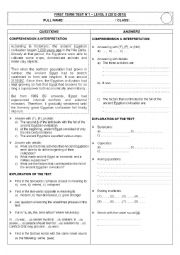 English Worksheet: First Term Test of English - Level 3