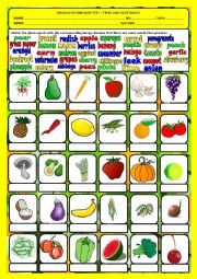 English Worksheet: Vocabulary test - fruit and vegetables