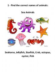 English Worksheet:  Sea and Farm Animals