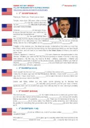 English Worksheet: BARACK OBAMA VICTORY SPEECH 2012. LISTENING