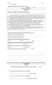 English Worksheet: reading comprehension 