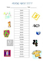 English Worksheet: Mental Maths Test 1