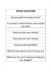 English Worksheet: Money conversation questions