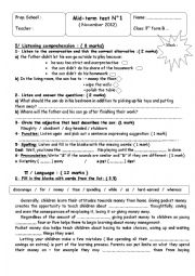 English Worksheet: 9th form test N1