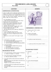 English Worksheet: First Term Test of English - Level 1 