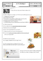 English Worksheet: lesson : Are We All Intelligent ? 1st Form