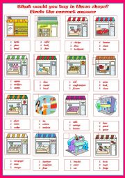 English Worksheet: SHOPS - multi-choice