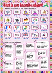 English Worksheet: What is your favourite subject?