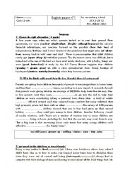 English Worksheet: test for tunisian students (2 nd form)