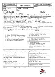 English Worksheet: test 1 grade 9 language part tunisian programme