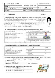 English Worksheet: end of term test 1 grade 7 tunisia