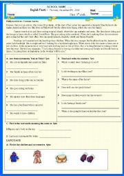 English Worksheet: Complete test for 9th grade