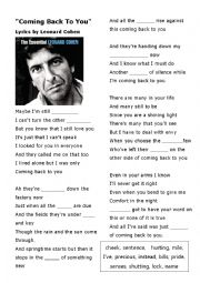 Listening Activity - Coming Back to You - Song by Leonard Cohen