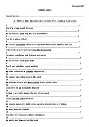 English Worksheet: Write the questions to these answers